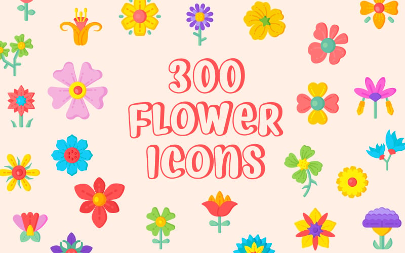 300+ Flat Flower Color Icons Icon Set