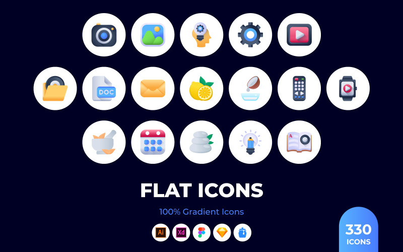 330+ Flat Gradients Icons Icon Set