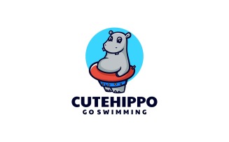 Cute Hippo Cartoon Logo Style