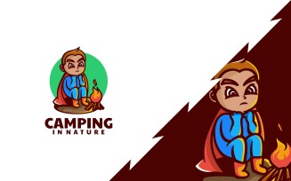 Monkey Camping Cartoon Logo