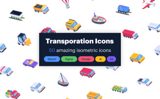 50 Isometric Transportation Icons