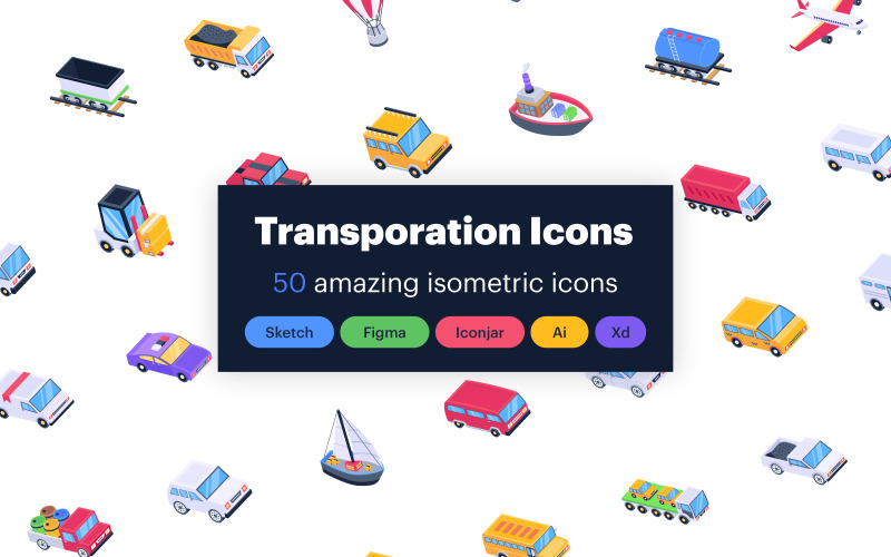 50 Isometric Transportation Icons Icon Set