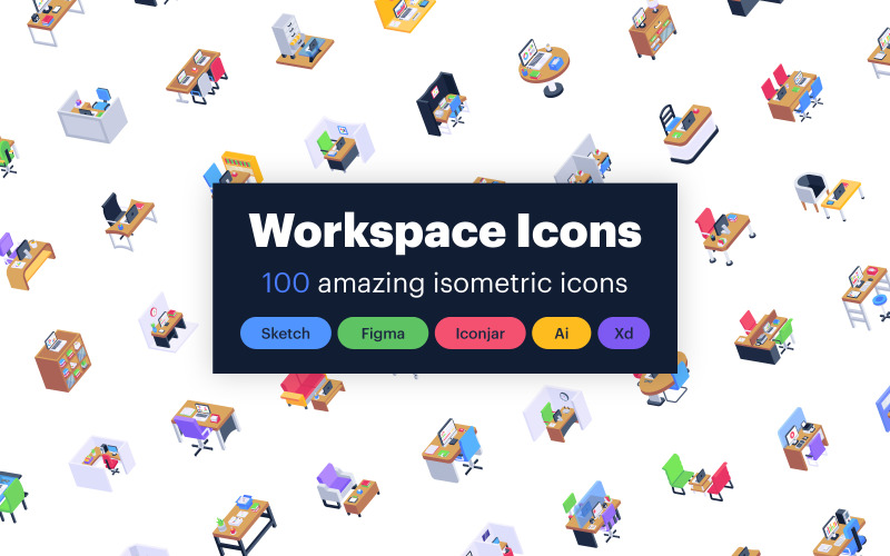 100 Isometric Workspace Icons Icon Set