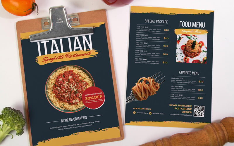 Spaghetti Food Menu Template Corporate Identity