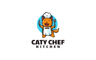 Cat Chef Cartoon Logo Style