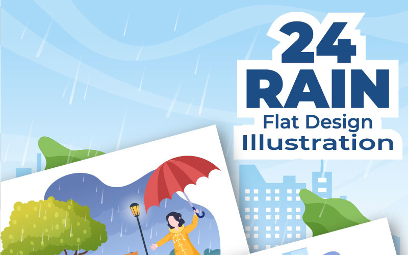 24 People in The Rain Cartoon illustration Illustration