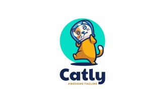 Cat and Aquarium Cartoon Logo Style