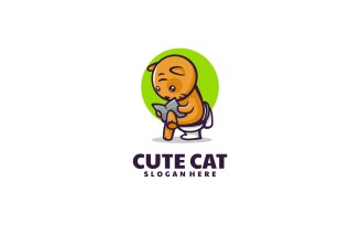 Vector Cute Cat Cartoon Logo