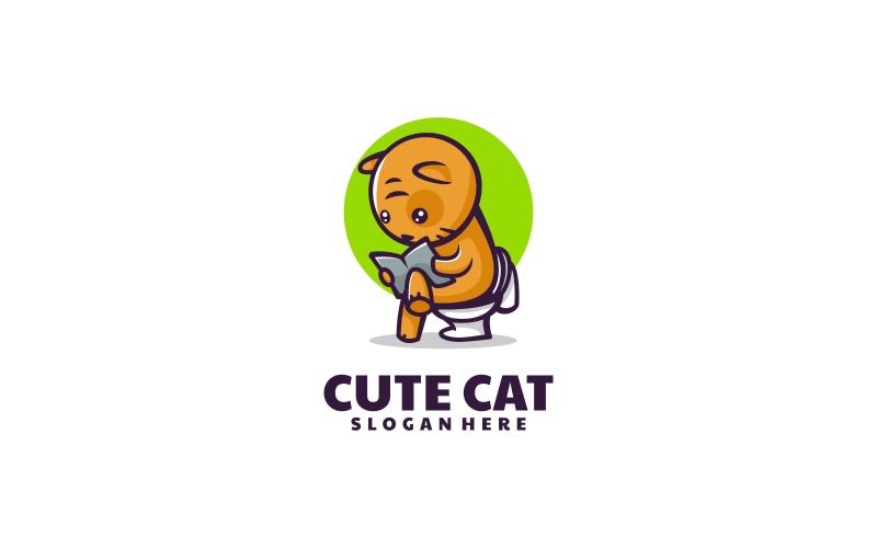 Vector Cute Cat Cartoon Logo Logo Template