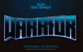 Warrior - Editable Text Effect, Turquoise Metallic And Silver Text Style, Graphics Illustration