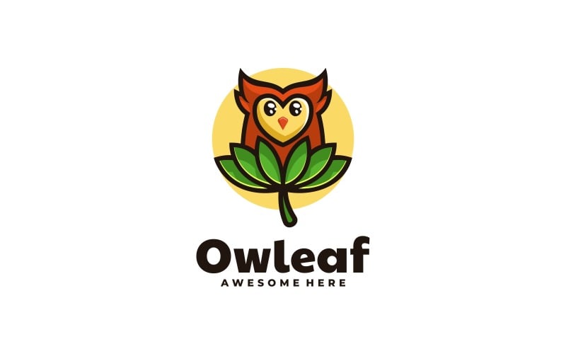 Owl Leaf Simple Mascot Logo Logo Template
