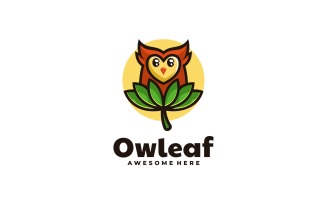 Owl Leaf Simple Mascot Logo