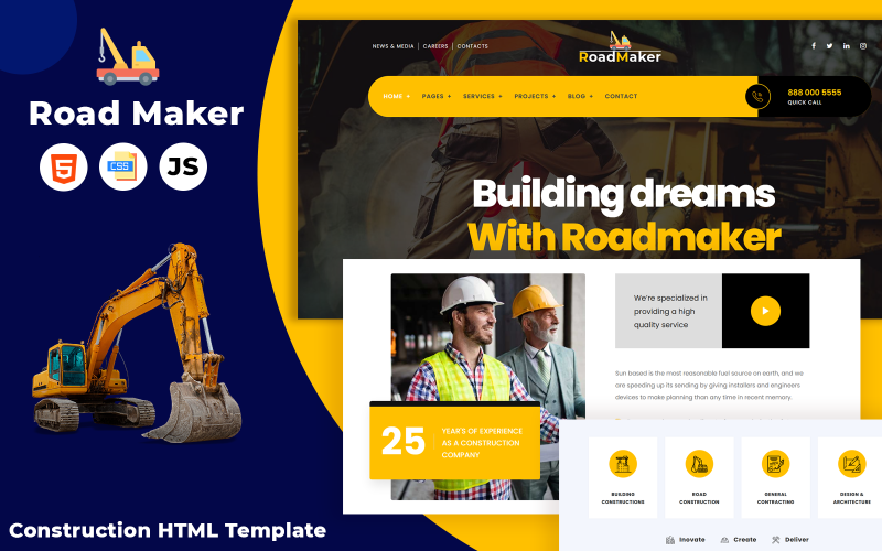 Road Maker - Construction HTML Template Website Template
