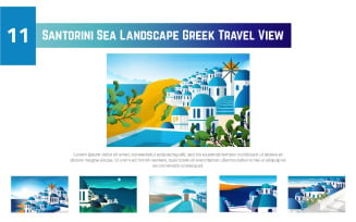11 Santorini Sea Landscape Greek Travel View Illustration