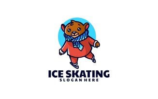 Bear Ice Skating Cartoon Logo