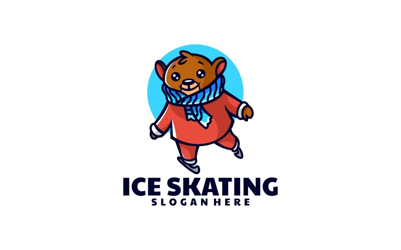 Bear Ice Skating Cartoon Logo Logo Template