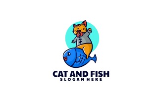 Cat And Fish Cartoon Logo