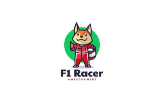 F1 Racer Fox Cartoon Logo