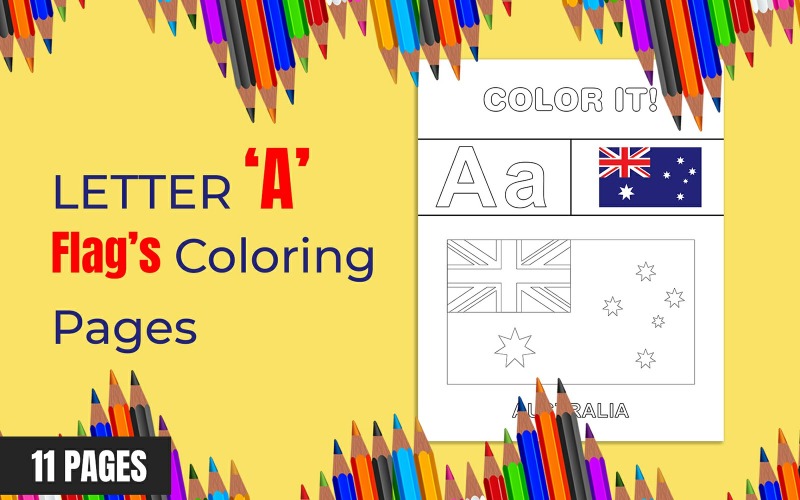 Letter 'A' Flag Coloring Pages For Kids Illustration