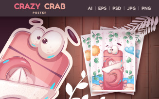 Cartoon Character Animal Crab on the Beach, Graphics Illustration