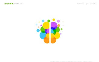 Colorful bubbles brain logo template for children education, kids communication, creative idea.