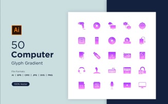 50 Computer Glyph Gradient Icon Set