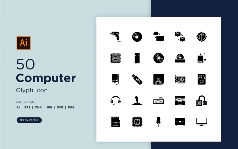 50 Computer Glyph Icon Set