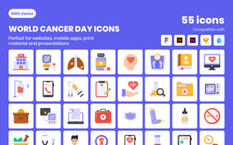 55 Flat Cancer Vector Icons
