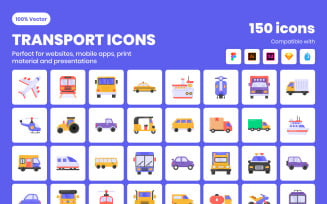 Flat Detailed Transport Icons