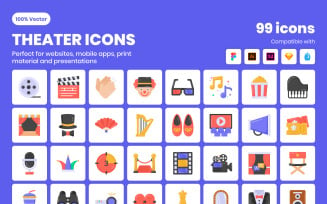 96 Flat Theater Vector Icons