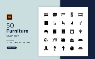 50 Furniture Glyph Icon Sets