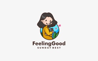 Girl Feeling Good Cartoon Logo