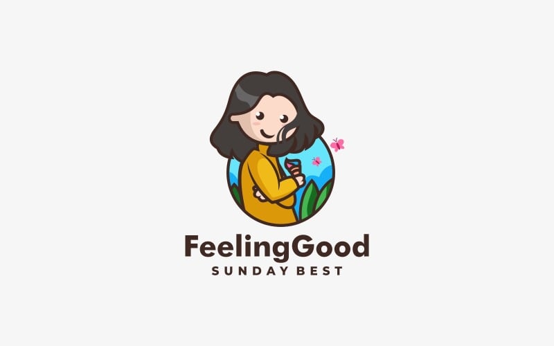 Girl Feeling Good Cartoon Logo Logo Template