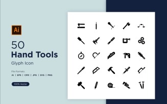50 Hand tool Glyph Icon Set