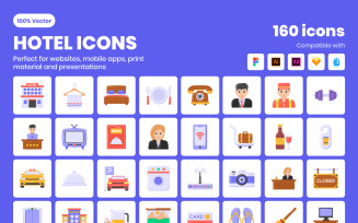 160 Hotel Flat vector Icons