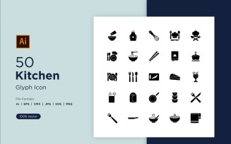 50 Kitchen Glyph Icon Sets