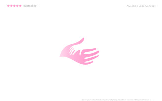 Mother and child hand silhouette, tender logo template.