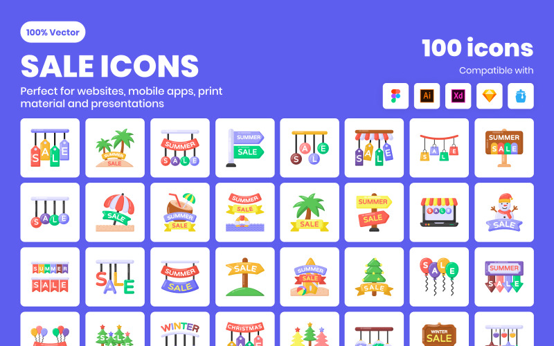 Pack of Flat Shopping Sale Icons Icon Set