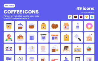 Coffee Icons - 49 Flat Vector Icons