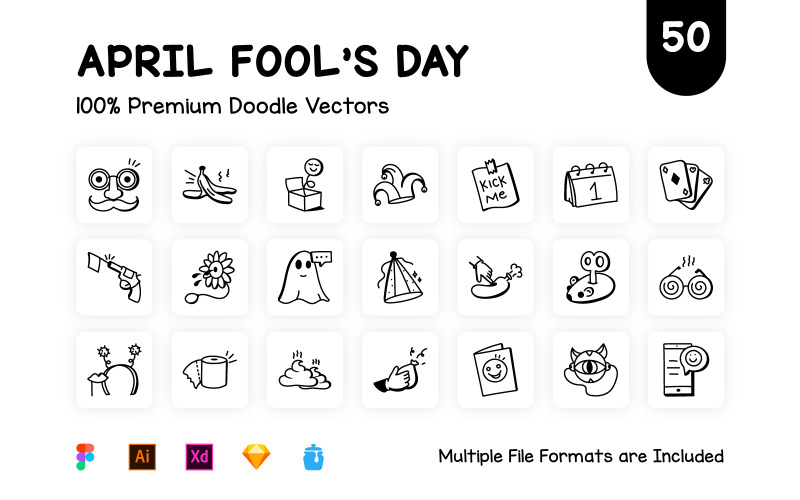 50 Doodle April Fool’s Day Icons Icon Set