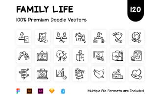120 Hand Drawn Family Life Icons