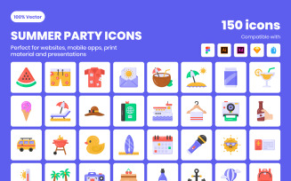 Pack of 150 Flat Summer Icons