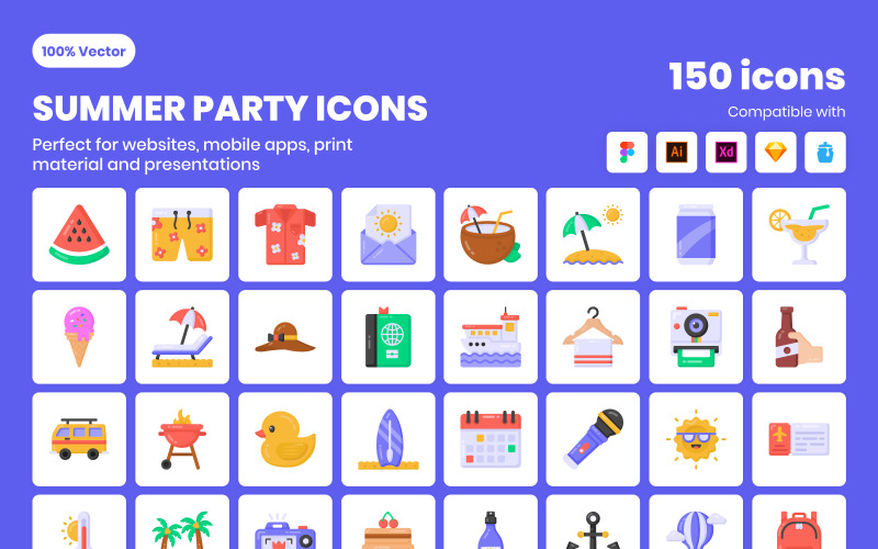 Pack of 150 Flat Summer Icons Icon Set