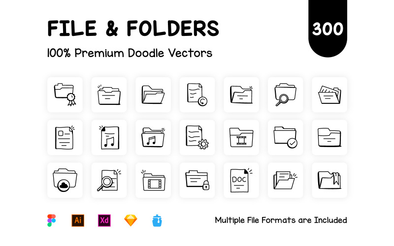 Pack of Doodle Files and Folders Icons Icon Set