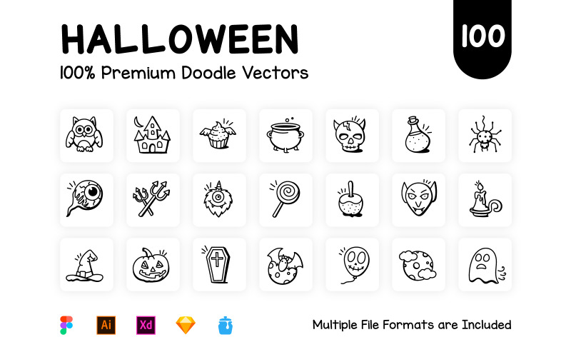 Set of Scary Doodle Halloween Icons Icon Set