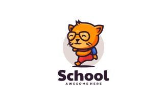 Cat School Cartoon Logo Style