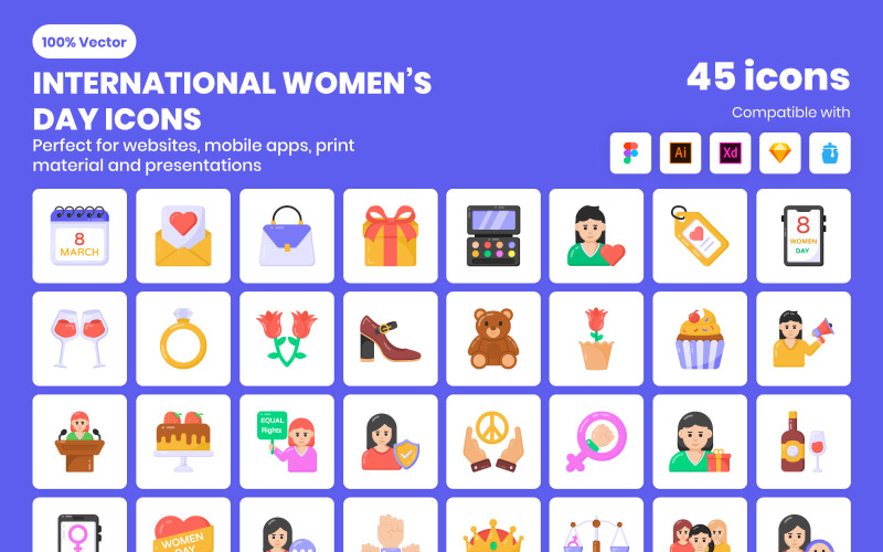 45 International Womens Day Icons Icon Set