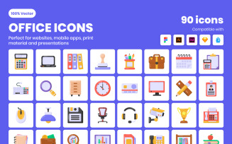90 Office Flat Vector Icons