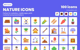 Pack of Flat Gardening and Nature Icons
