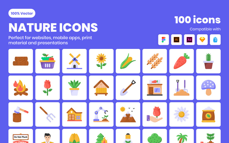 Pack of Flat Gardening and Nature Icons Icon Set